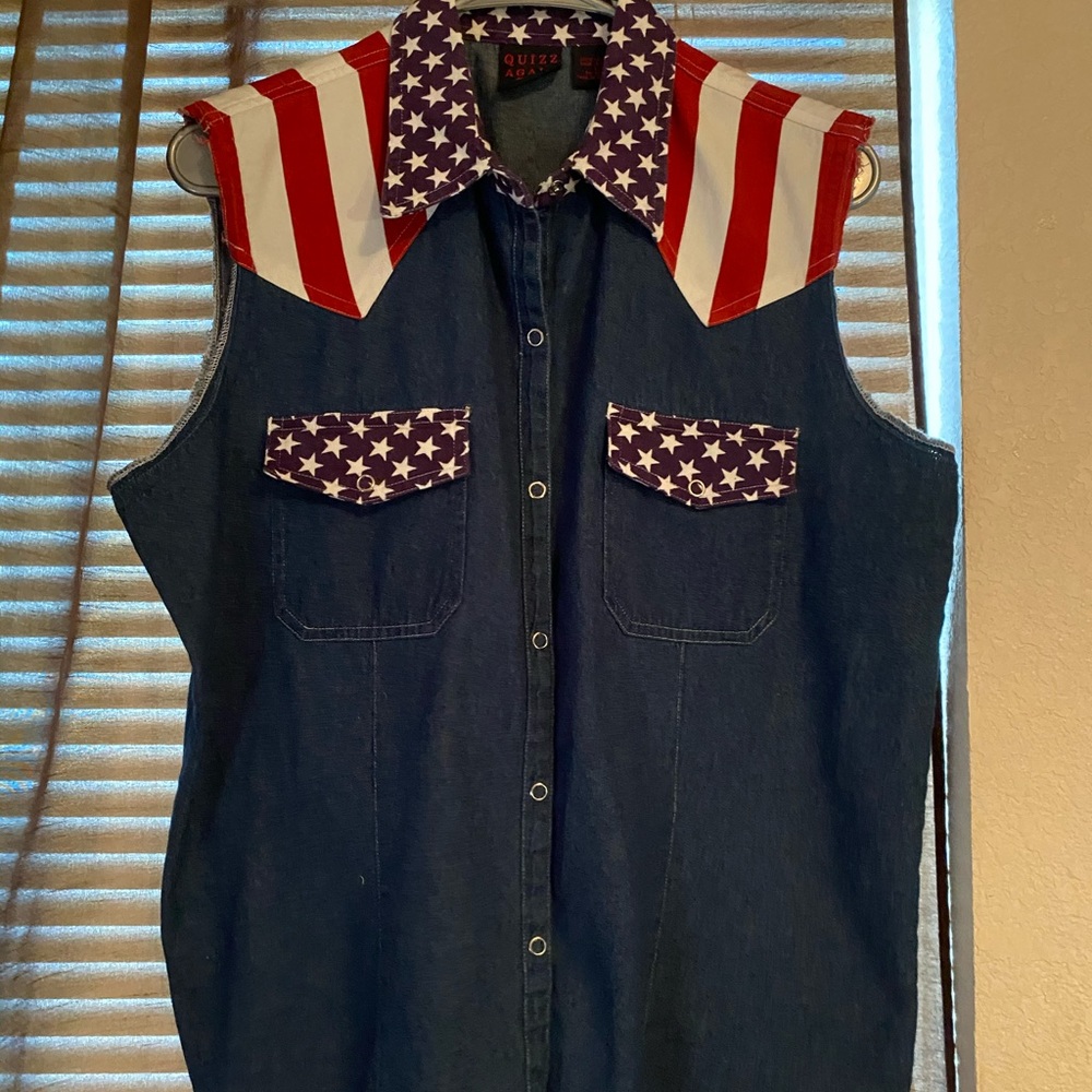Vintage American flag denim vest